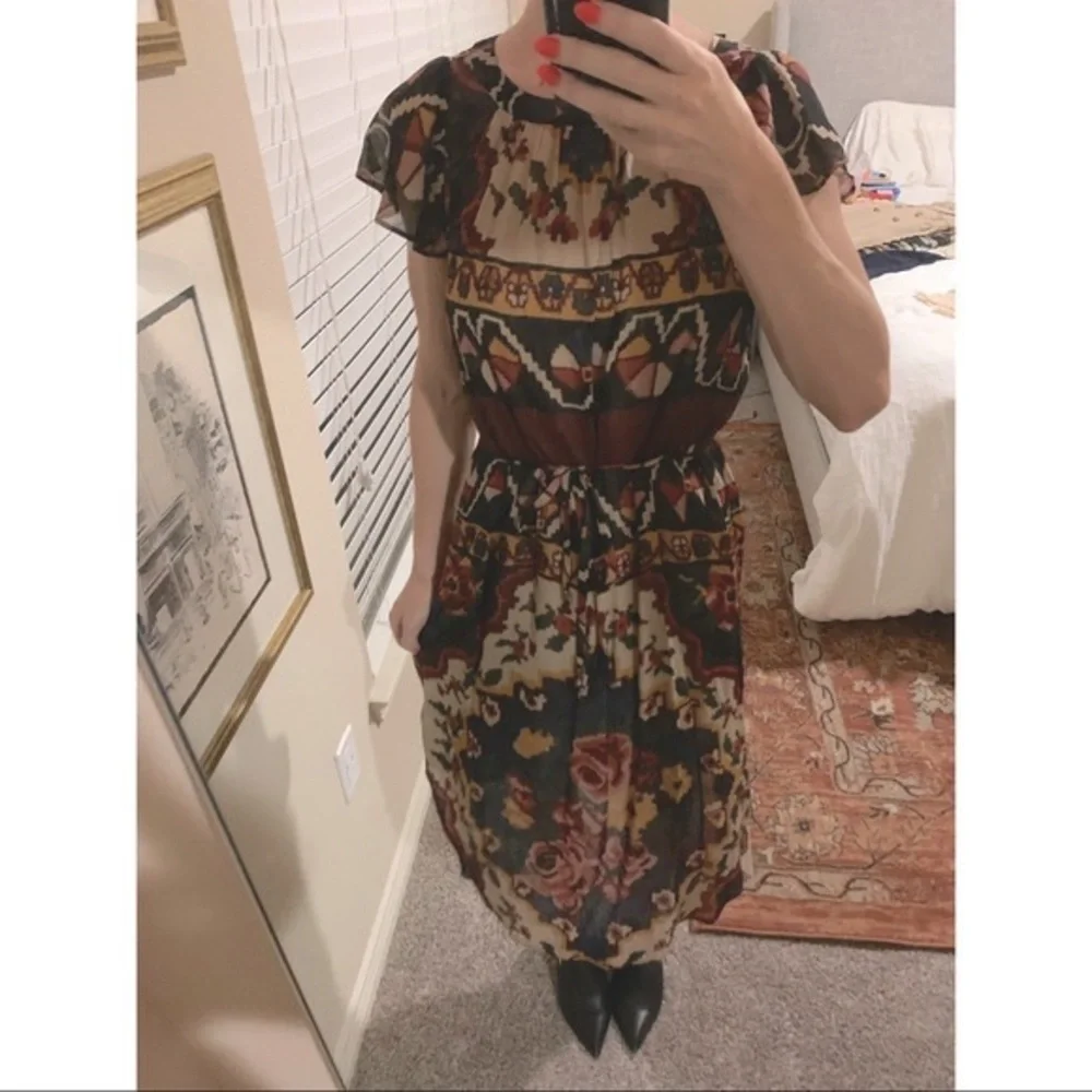 ✨HP✨ Anthro | Mosaic Vintage Floral Midi Dress - Picture 6 of 12